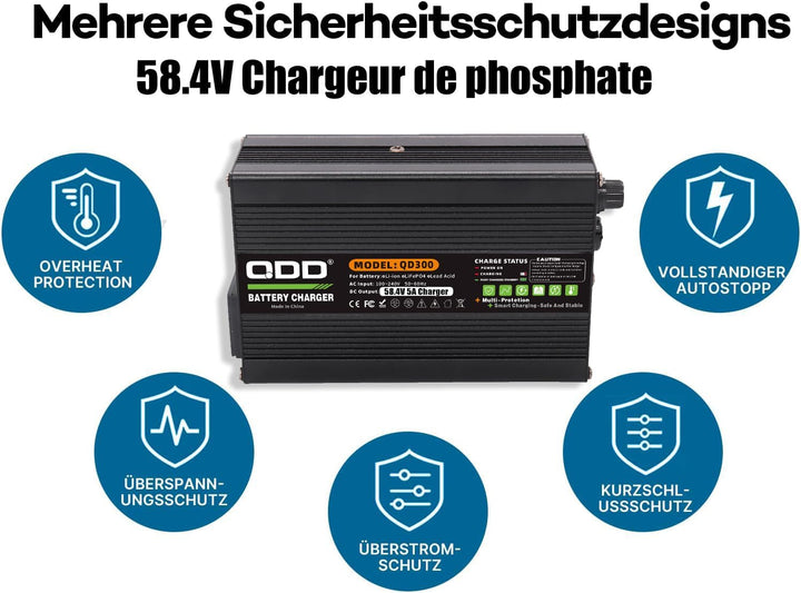 QDD 58,4 V 5A Ladegerät 58,4 V LiFePO4 Batterie Smart Ladegerät Verwendet für 16S 48 V LiFePO4 Batte