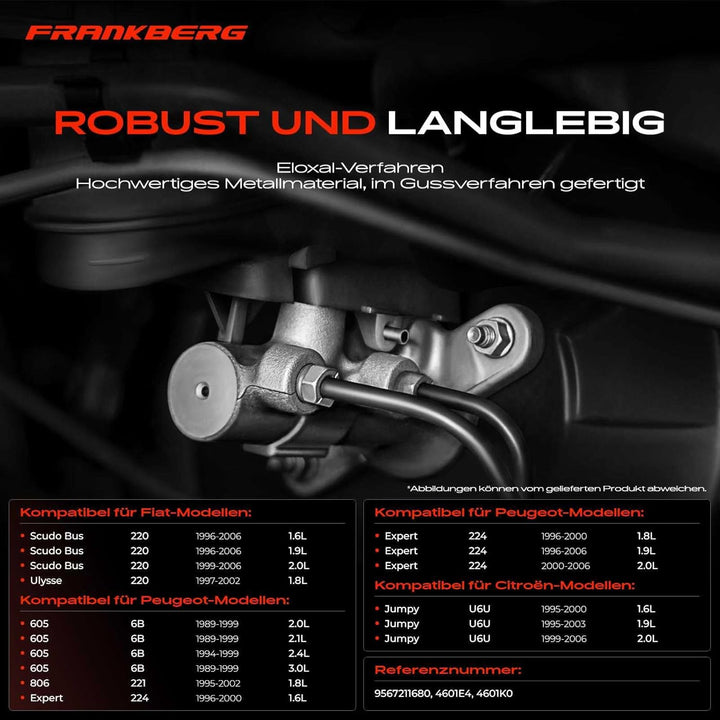 Frankberg Hauptbremszylinder Bremszylinder Kompatibel mit Jumpy U6U 1.6L-2.0L 1995-2006 Scudo Kasten