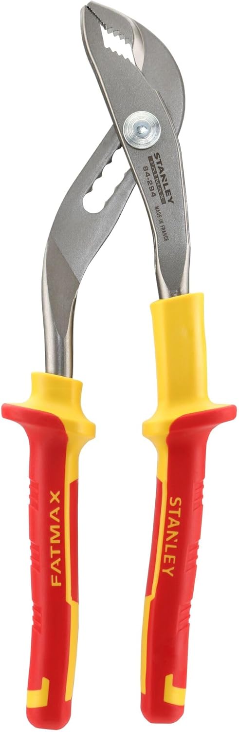 Stanley Wasserpumpenzange Maxsteel VDE (Spannungen bis 1.000 V, Bi-Material Handgriff, Qualitätsstah