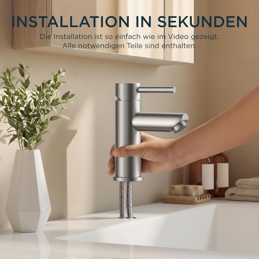 FORIOUS® Wasserhahn Bad, Edelstahl Waschbeckenarmatur mit Auslaufhöhe 85MM, Einhebel-Mischbatterie f