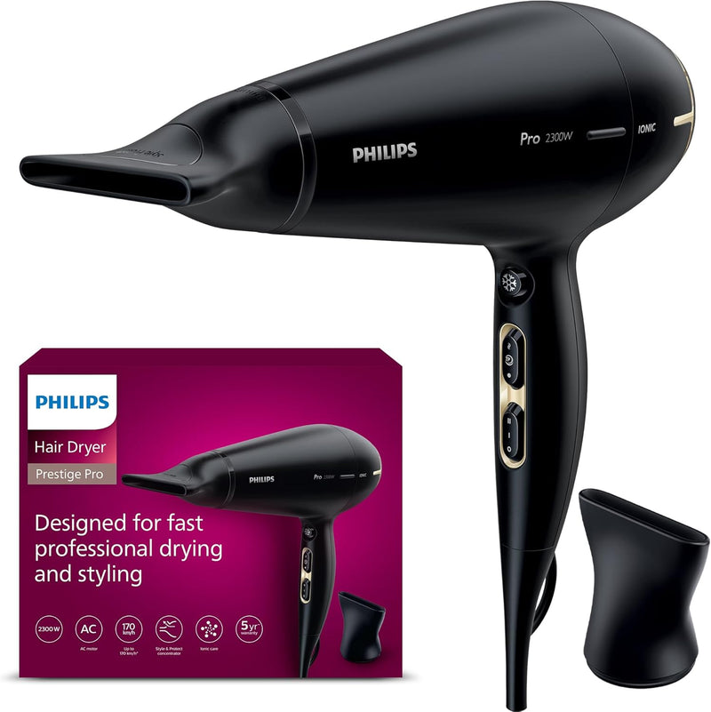 Philips Haartrockner Prestige Pro, Haartrockner für professionelles Trocknen und Styling, mit 2 Styl