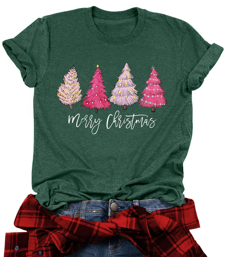 Weihnachts Tshirt Damen Merry Christmas T Shirt Xmas Tree Shirts Grün1 S, Grün1 S