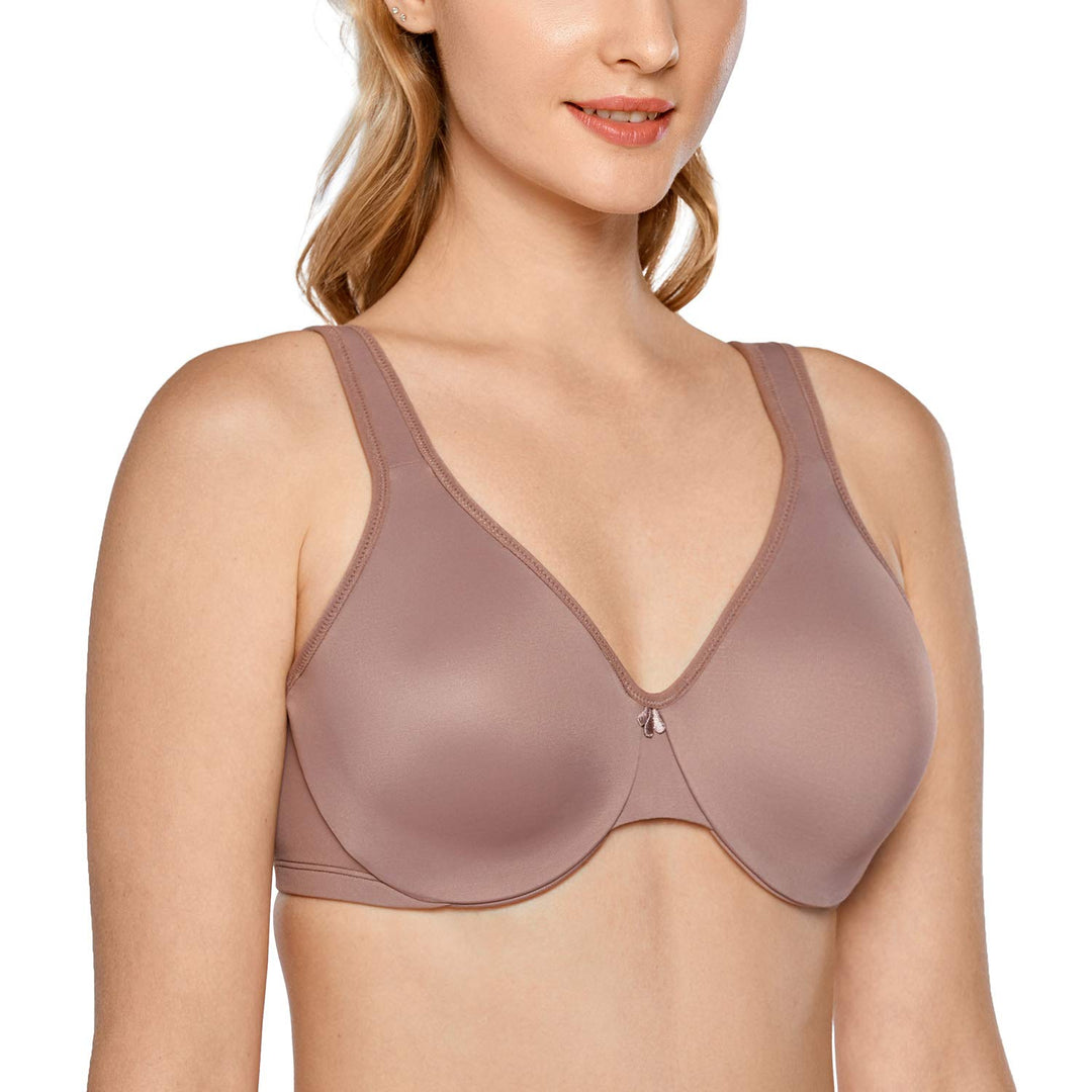 DELIMIRA Damen Minimizer BH mit Bügel Tshirt BH Grosse Brüste Starker Halt Klassische Soft 70C Mocha