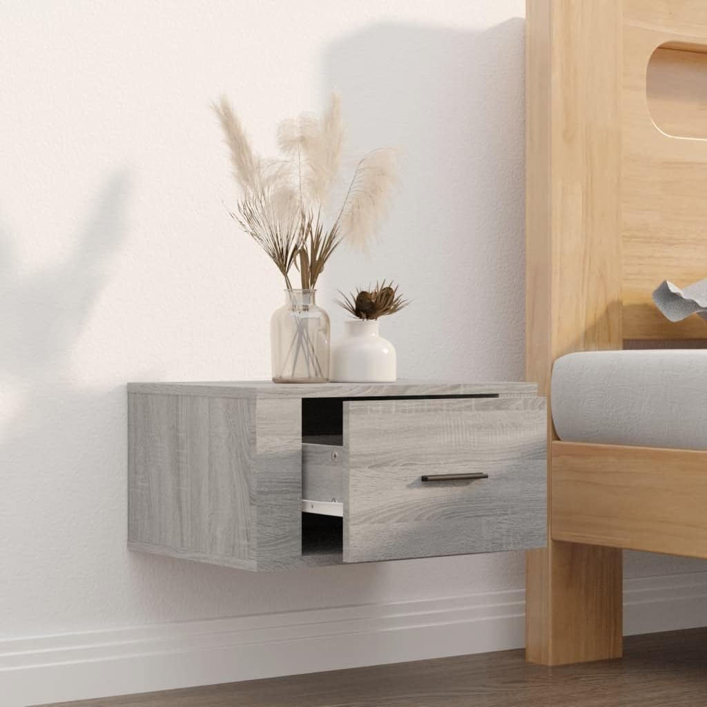 WIFESE Wand-Nachttisch Grau Sonoma 50x36x25 cm Nachtschrank Nachtkästchen Bedside Table Nightstand N