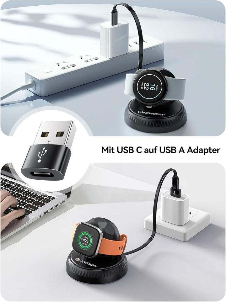 NEWDERY Ladestation für Pixel Watch 3/2, Tragbares Kabelloses Ladegerät Magnetisch für Fitbit Sense