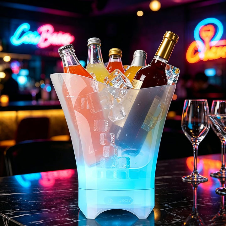 LED Eiskübel 5L, Multicolor LED Sektkübel, Premium Eiseimer, Farbe einstellbar, Grossraumbehälter fü
