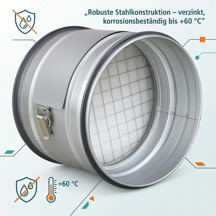 Easy Act Grobstaubfilter rund Ø 200 mm für Zuluft, Rohrfilter aus verzinktem Stahl zur Grobpartikel-