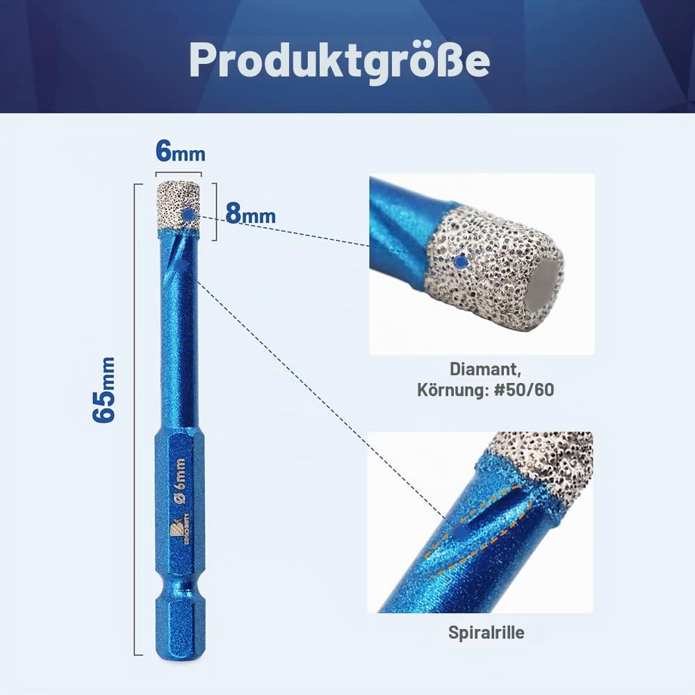 Diamantbohrer Fliesenbohrer Set 6mm - BRSCHNITT 3 Stück Sechskant-Schaft fliesenbohrer set- Lochsäge