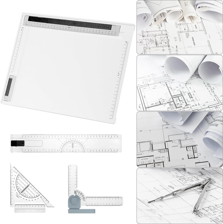 QWORK® Multifunktions Zeichenplatte Set, DIN A4 Zeichenbrett mit verstellbarem Mess und Präzisionswe