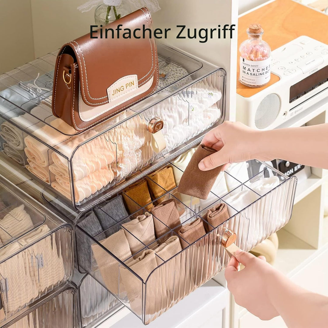 Schubladen-Organizer für Socken, Unterwäsche, 16 Fächer, stapelbar, Kunststoff-Unterwäsche, Schublad
