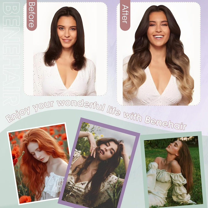 Benehair Clip in Extensions Echthaar, 120g Schwer Clips in Echthaar Extension, 7Pcs 16 Clips Remy Ec
