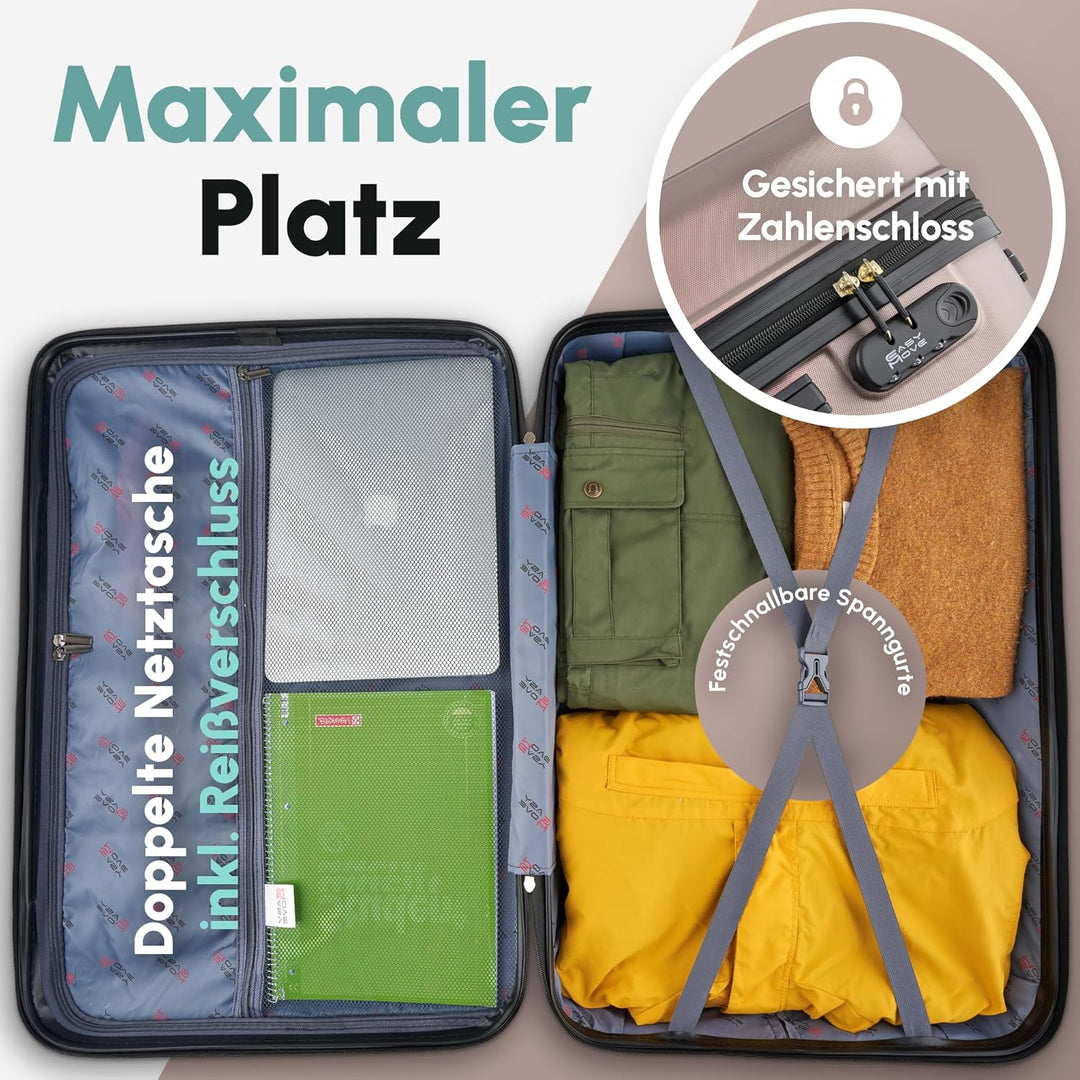 Easy Move ABS Hartschalenkoffer [ERGONOMISCH & SICHER] - Grosser Trolley Koffer mit 360° Rädern, Zah