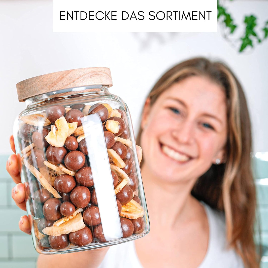 Econovo® Vorratsgläser mit Deckel (2-teilig) 900ml, Vorratsdosen aus Glas mit Holzdeckel luftdicht,