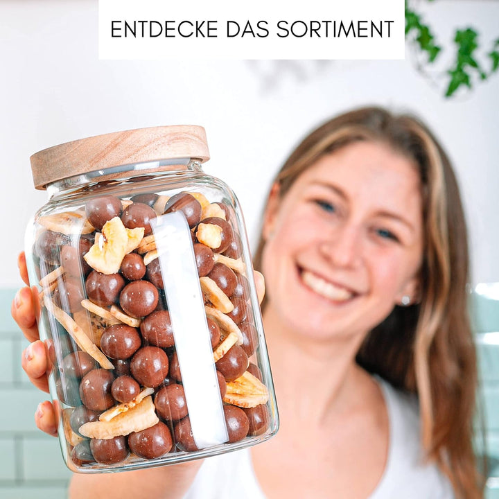 Econovo® Vorratsgläser mit Deckel (2-teilig) 900ml, Vorratsdosen aus Glas mit Holzdeckel luftdicht,