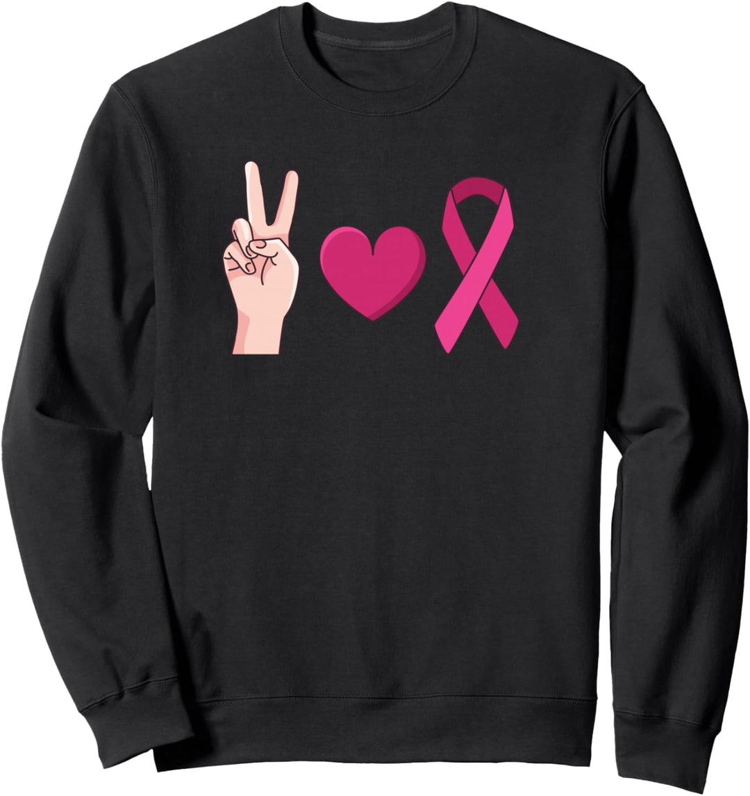 Frieden. Liebe. Brustkrebs-Bewusstsein. Herz Schleife Meme Sweatshirt