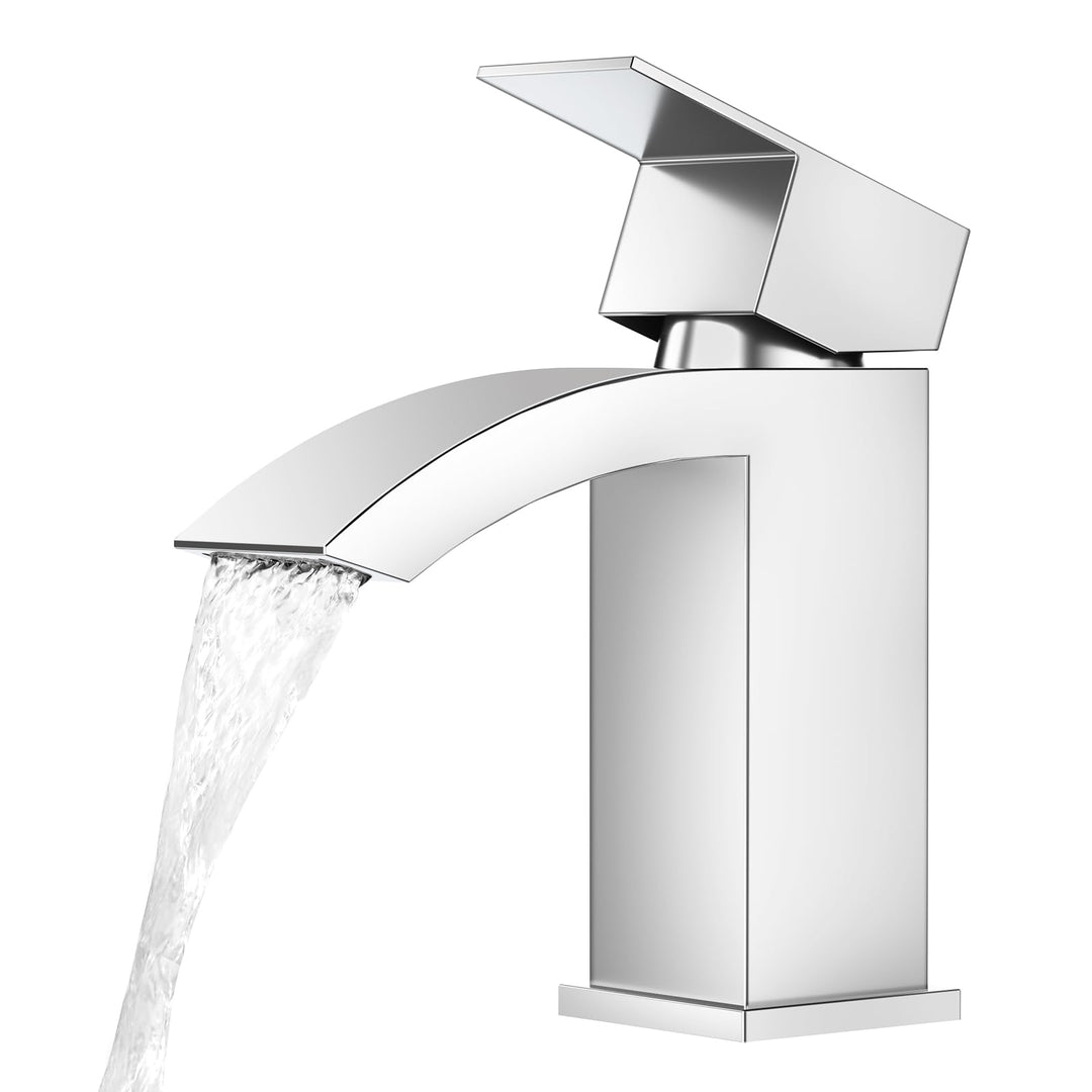 CREA Wasserfall Wasserhahn Bad,Waschtischarmatur Chrom mit Keramikventil, Mischbatterie Waschbecken