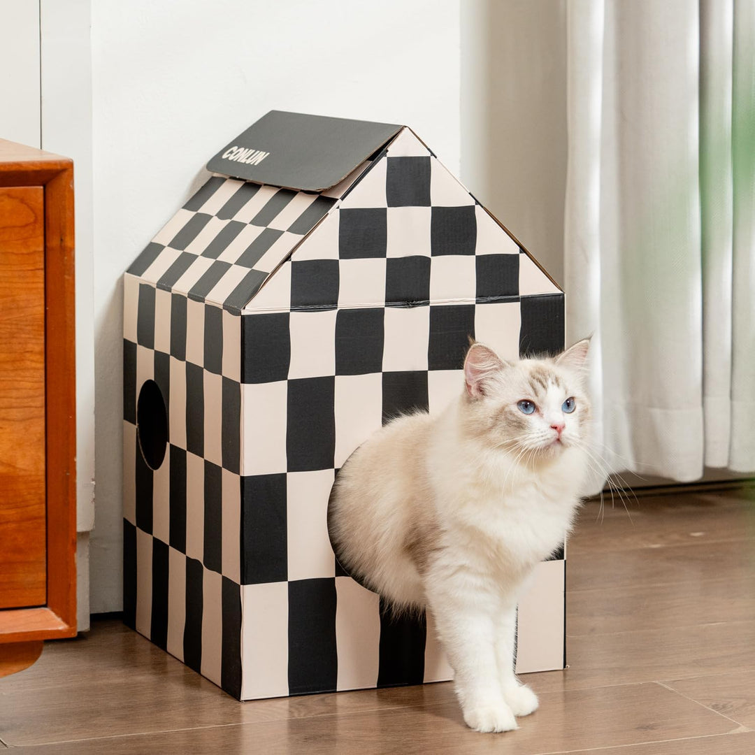 Conlun Katzenhaus mit Kratzbrett &amp; Katzenminze, Leicht zu Montieren - Kratzhöhle für Wohnungskatzen,