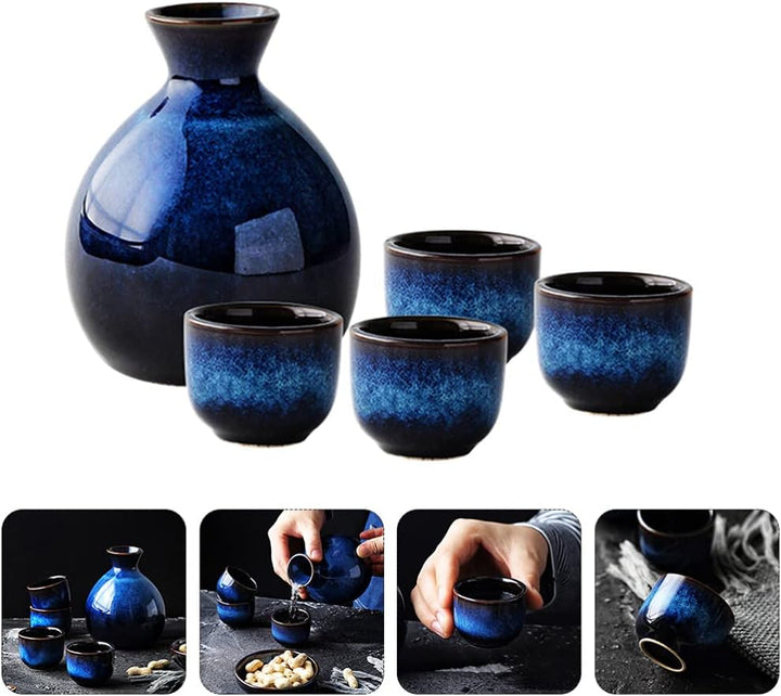 Lurrose Japanisches Sake-Set aus Keramik, bestehend aus 1 Tokkuri-Flasche und 4 Ochoko-Tassen für he