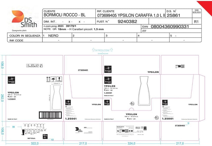 Bormioli Rocco Ypsilon Karaffe 1.0 L Transparent Selbstverständlich 1120 ml, Selbstverständlich