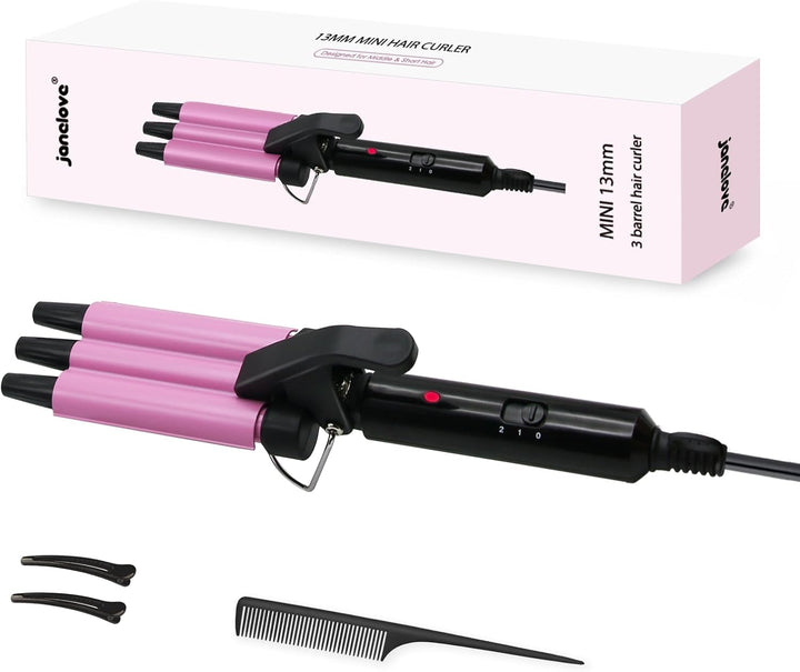 janelove 13mm mini Welleneisen für haare, Keramik mini Lockenstab für kurze haare, 180°C/210°C, 30s