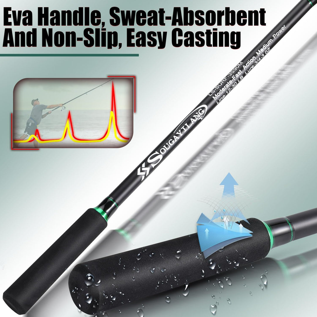 Sougayilang Surf Fishing Combo，Surf/Carp Rod with 4000 Carp Reel Set,3-Section Travel Fishing Tackle