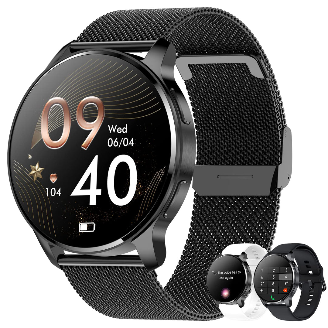Erkwei Smartwatch Damen mit Telefonfunktion 1,32" HD-Touch Screen Fitnessuhr Schrittzähler Damenuhr