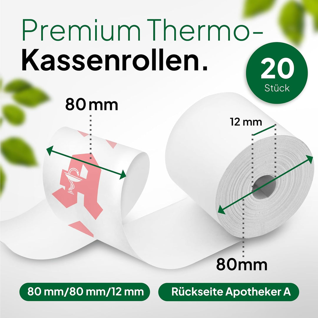 coreless - 50 Thermorollen 80mm x 80mm x 12mm mit Apotheker A ohne Plastikkern - Rolle aus Thermopap