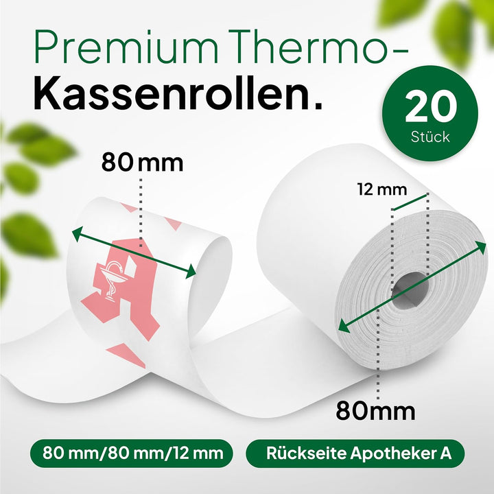 coreless - 50 Thermorollen 80mm x 80mm x 12mm mit Apotheker A ohne Plastikkern - Rolle aus Thermopap