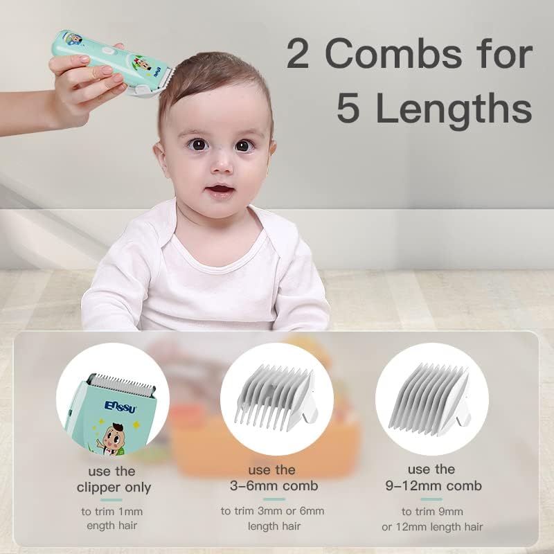 ENSSU Elektronischer Baby Haarschneidemaschine, Wasserdicht Kinder Ruhig Haartrimmer mit 2 Führungen