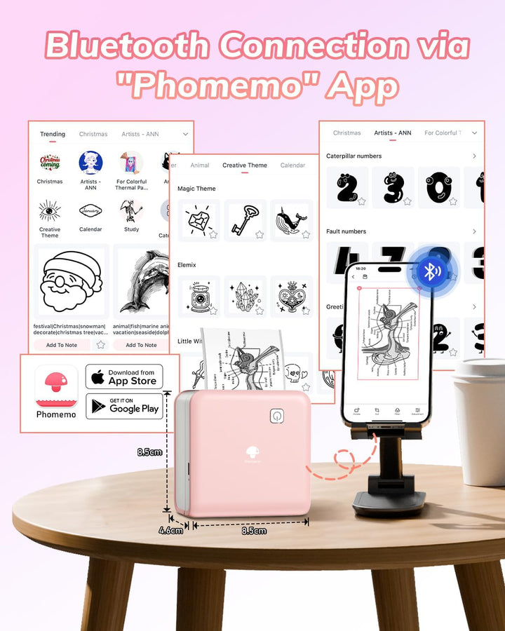 Phomemo Mini Thermodrucker – P2S Fotodrucker für Smartphone, Tragbarer Kabelloser Notizdrucker mit 3