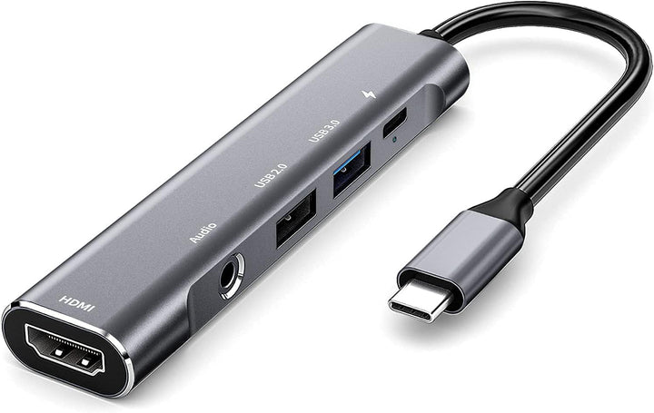 GKEAPZA USB C auf HDMI Adapter 5IN1 Typ C Hub mit 3.5mm Jack, 4K HDMI, PD 60W, USB 3.0, für Type C L