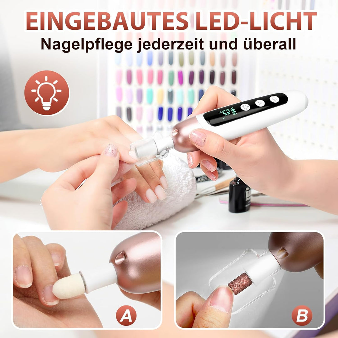 Maniküre Pediküre Set mit 10-Gang und LED Licht,Tragbare Elektrische Nagelfeile 2000 mAh Wiederaufla