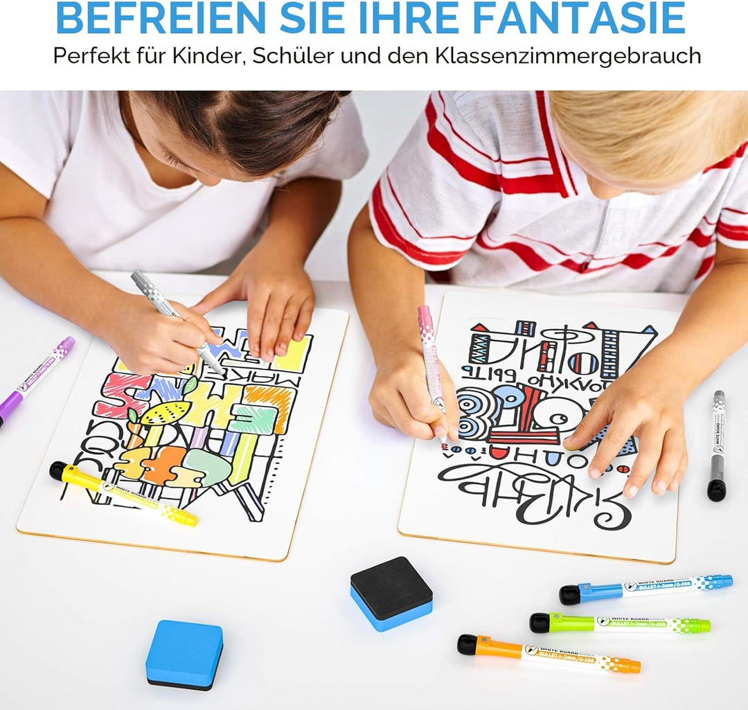Nicpro 2 Stück Whiteboard Klein A4, Doppelseitiges Desktop Schreibtafel Liniert mit 8 Bunte Stifte,