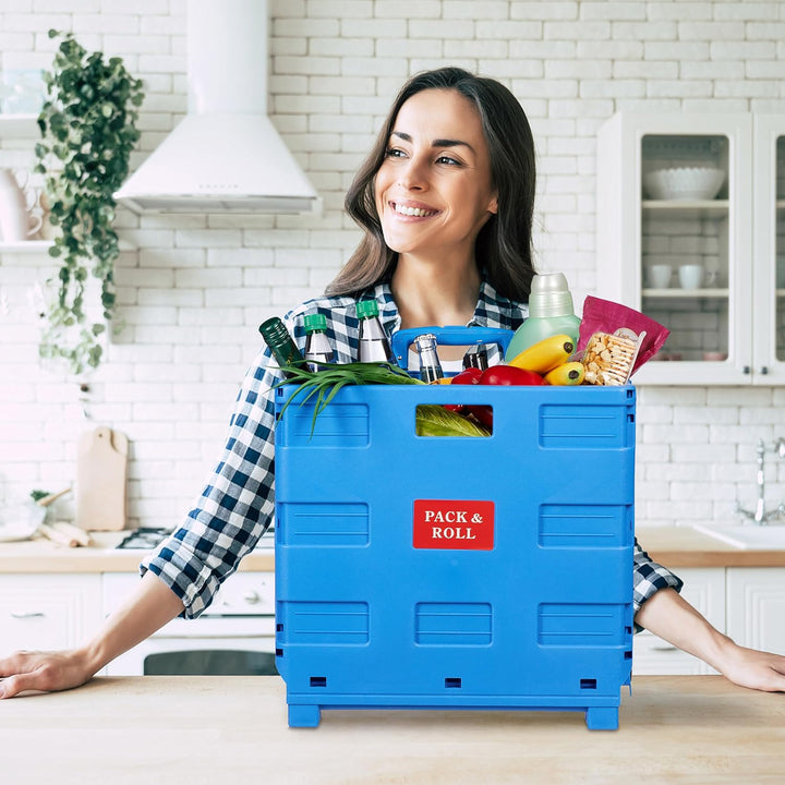 Relaxdays Einkaufstrolley, Klapptrolley mit Rollen & Teleskopgriff, bis 35 kg, Faltbare Einkaufshilf