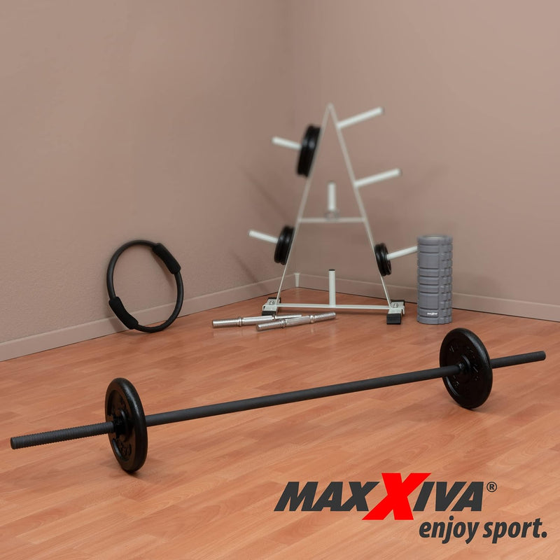 MAXXIVA Hantelstange 160 cm Langhantelstange Krafttraining Zugstange schwarz verchromt Sternverschlu