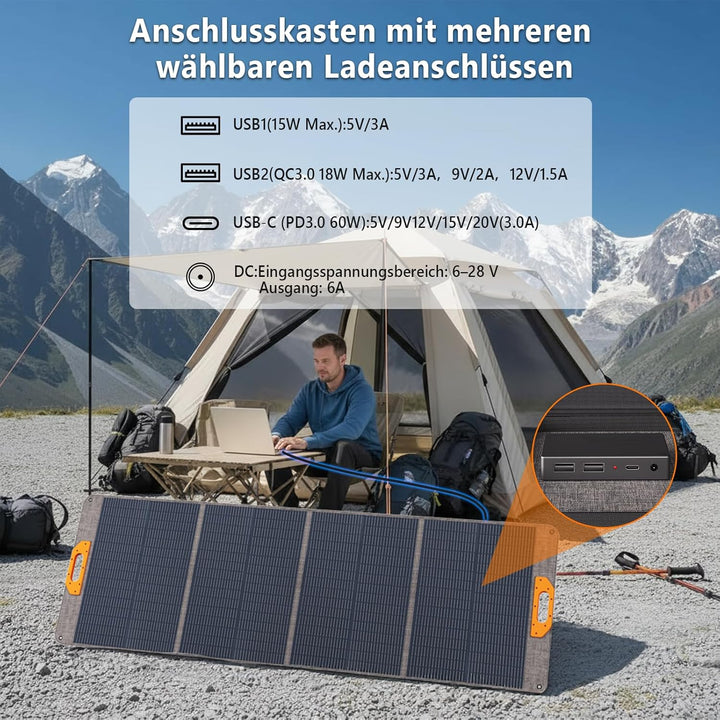 200W Faltbares Solarmodul, Monokristall Silizium Solarmodul, geeignet für Powerbanks, Solaranlagen,