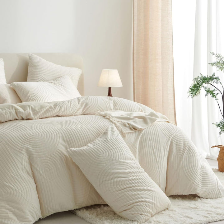 Tospass Plüsch Bettwäsche 135x200cm Beige Jacquard Flanell Samt Biber Bettbezug Warme Cashmere Touch
