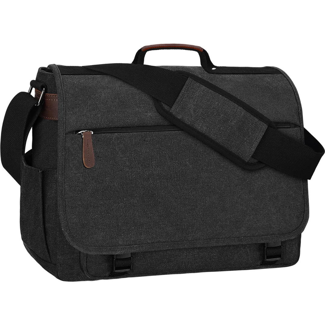 Eshow Umhängetasche Herren Wasserabweisend, Laptoptasche 15,6 Zoll aus Echtleder und Canvas, Messeng