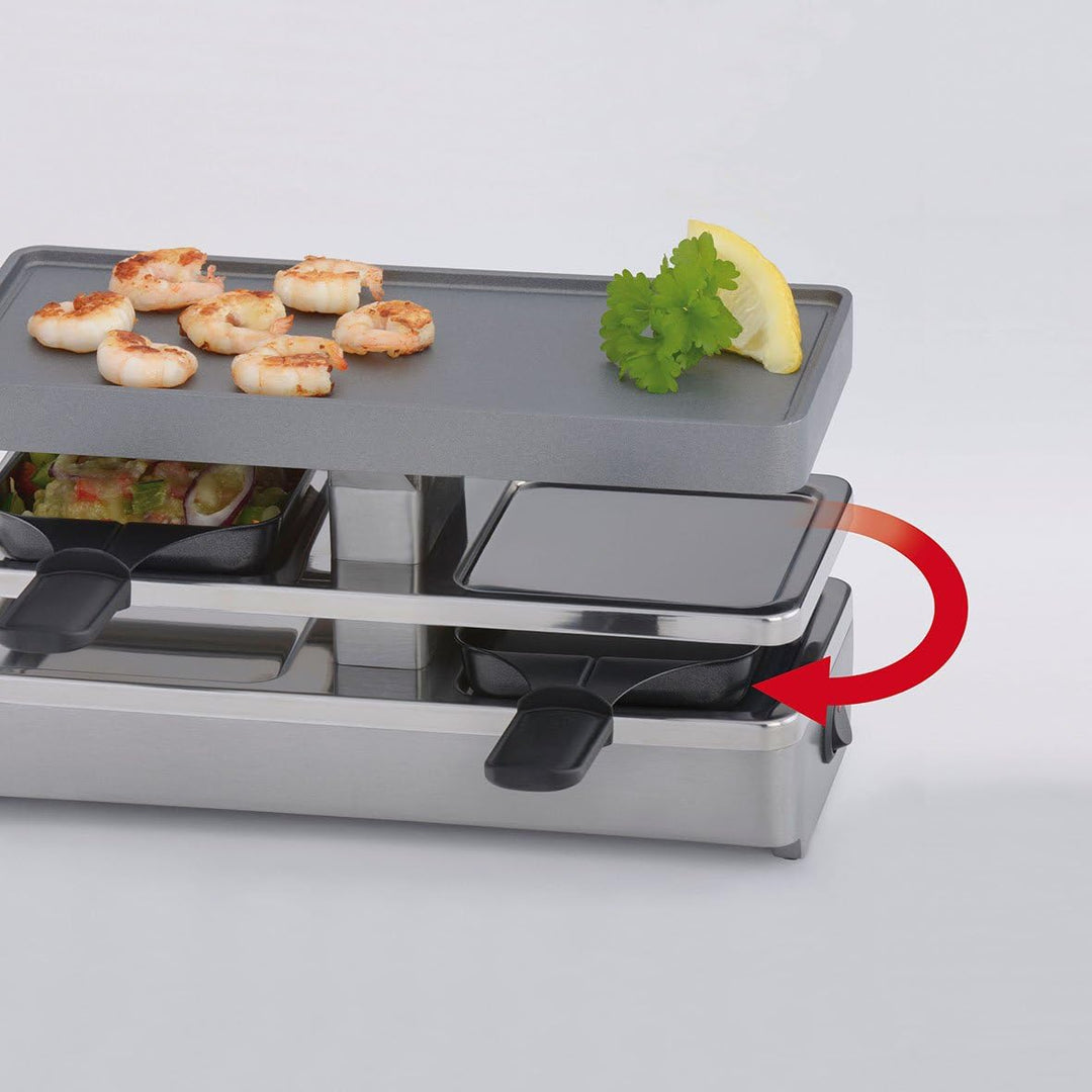 Cloer 6495 Mini Raclettegrill / 400 W / 2 Pfännchen mit wärmeisolierten Griffen / Unbeheizter "Parkp