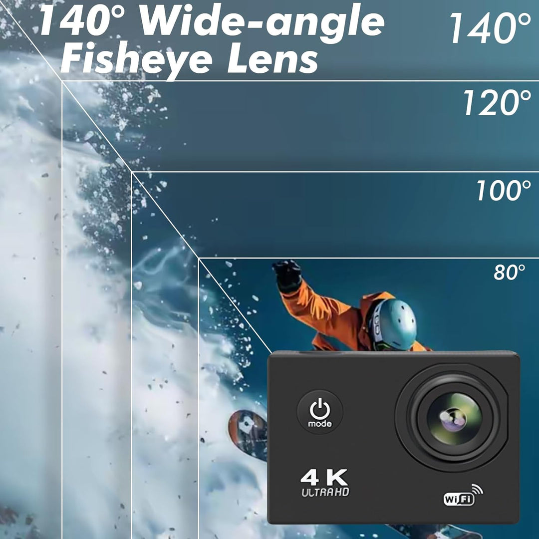 Action Cam 720P 30FPS mit 64GB Karte,20MP Unterwasserkamera bis 40m, Touchscreen,140° Weitwinkel Spo