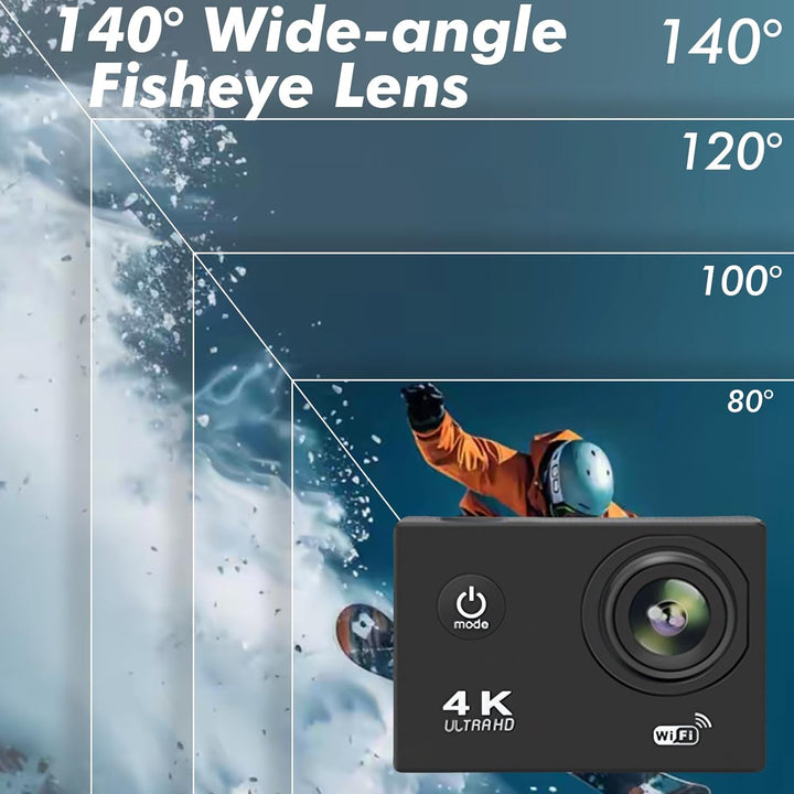 Action Cam 720P 30FPS mit 64GB Karte,20MP Unterwasserkamera bis 40m, Touchscreen,140° Weitwinkel Spo