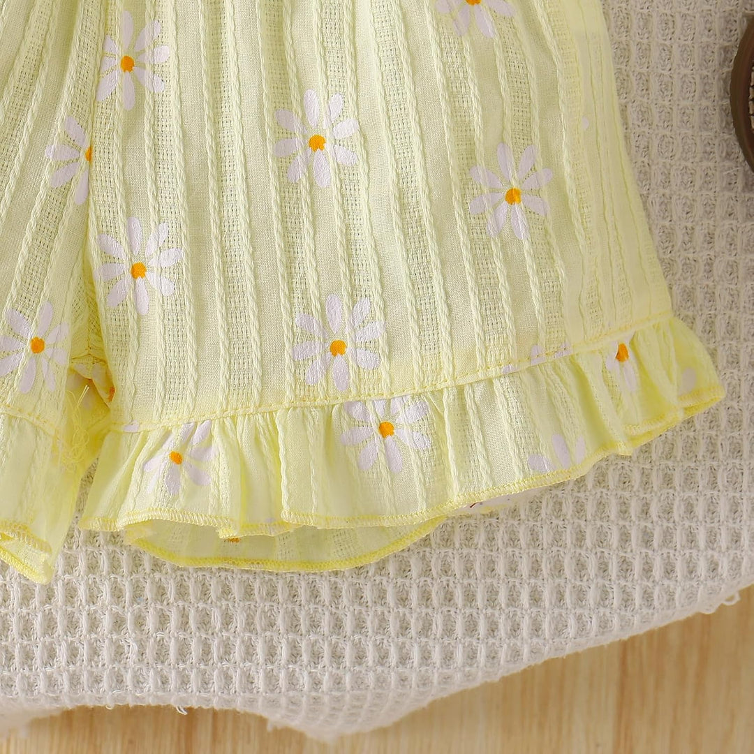 Sommerkleidung für Babys Mädchen Niedliches Rüschen-Gänseblümchen-Top Shorts und Hose Set für Kleink