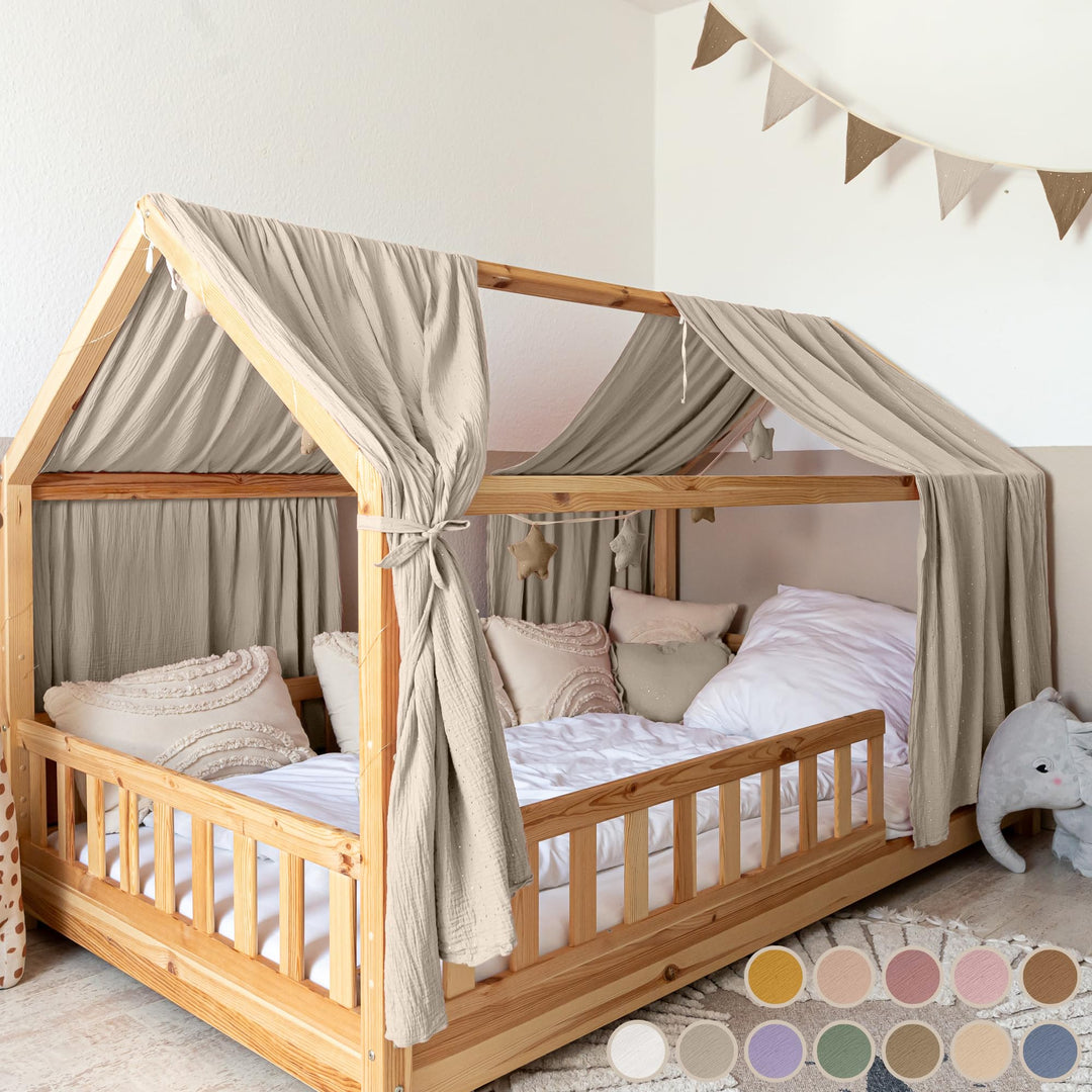 lilimaus Hausbett Himmel - 100% Baumwolle Betthimmel aus Musselin - Hausbett Deko - Geschenk Mädchen