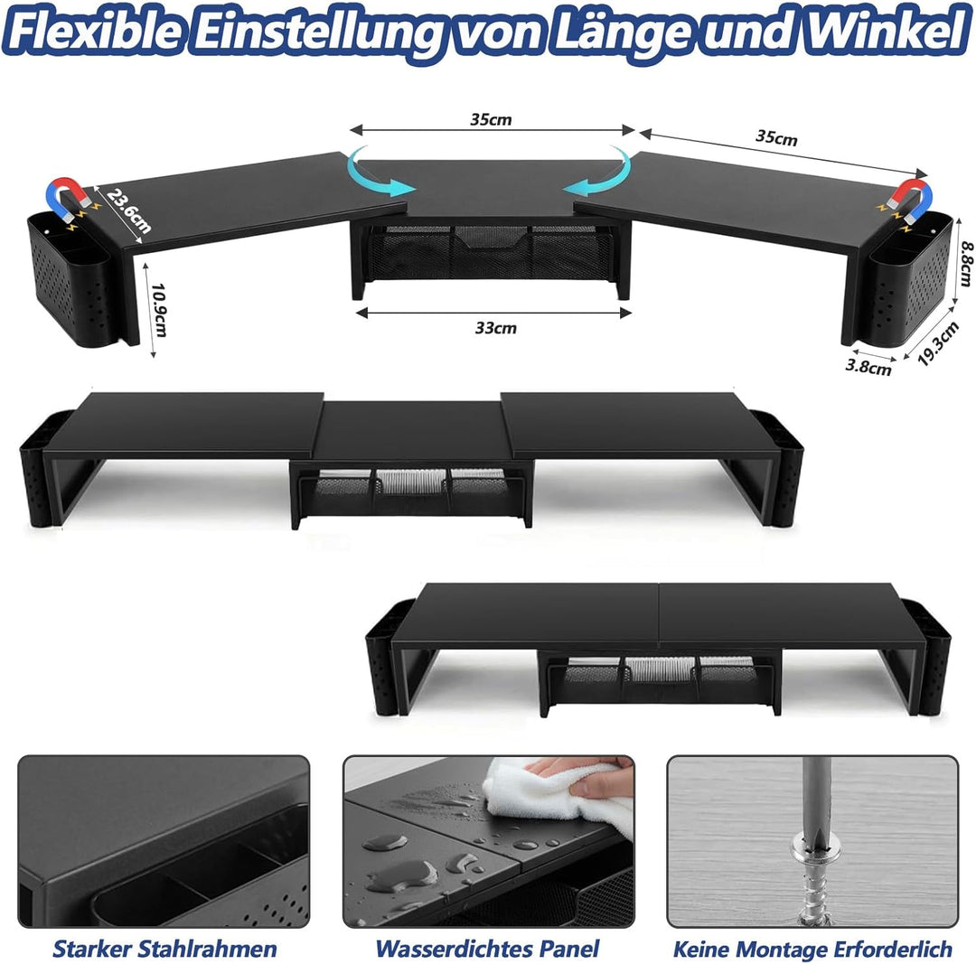 Kottwca Dual Monitorständer, Metall Monitor Stand mit Schublade und 2 Stifthaltern, Verstellbare Län