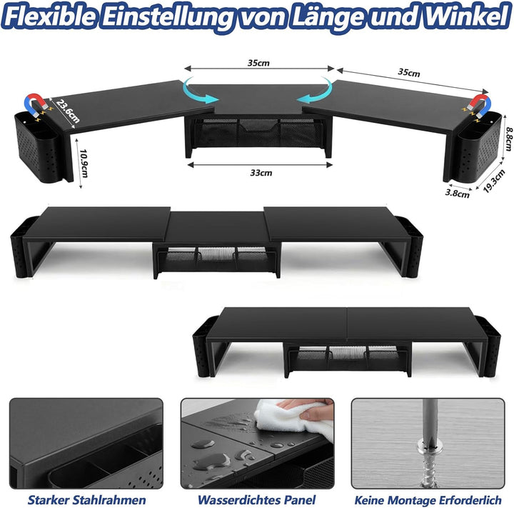 Kottwca Dual Monitorständer, Metall Monitor Stand mit Schublade und 2 Stifthaltern, Verstellbare Län