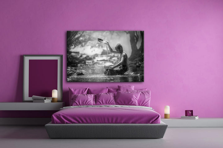deyoli Buddhistischer Mönch Format: 80x60 Effekt: Schwarz/Weiss als Leinwandbild, Motiv fertig gerah