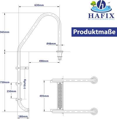 HAFIX Poolleiter für den Pool aus 3 Stufen, Schwimmbadleiter aus Edelstahl in Silber, Sicherheitslei