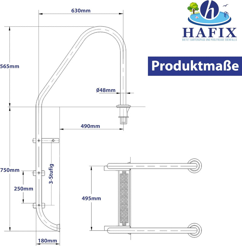 HAFIX Poolleiter für den Pool aus 3 Stufen, Schwimmbadleiter aus Edelstahl in Silber, Sicherheitslei