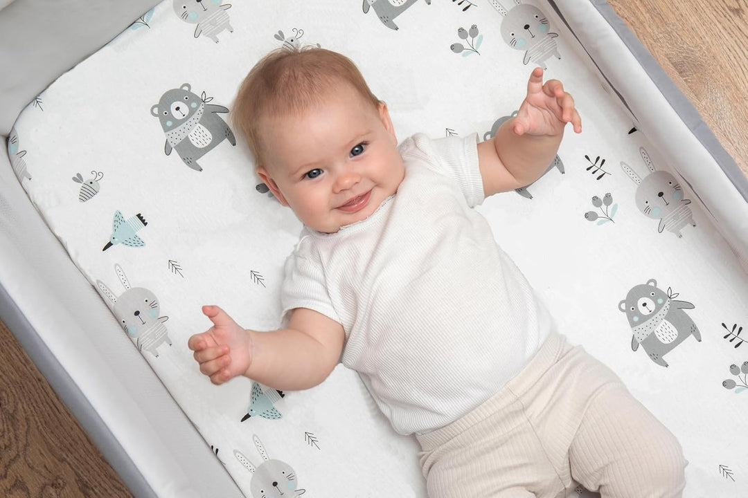 2X Baby Spannbettlaken – 100% Baumwolle, Weich &amp; Atmungsaktiv – Set 2X - Kompatibel mit Chicco &amp; Kin