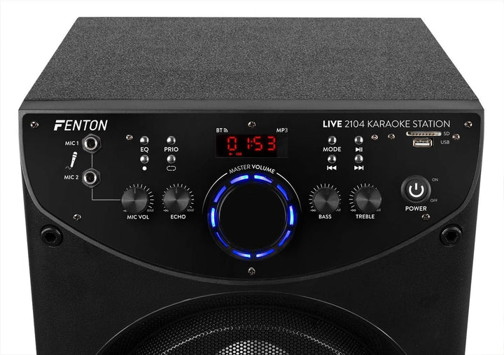 Fenton LIVE2104 - Karaoke Anlage mit 2 Mikrofonen, Bluetooth Karaoke Box, Fernbedienung, MP3-Player
